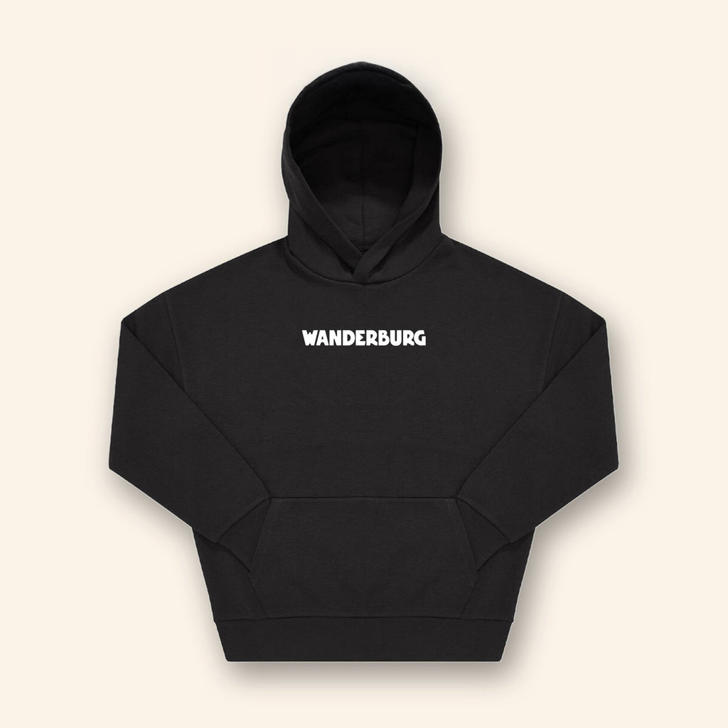 Wanderburg Oversized Hoodie, front with Wanderburg wordmark