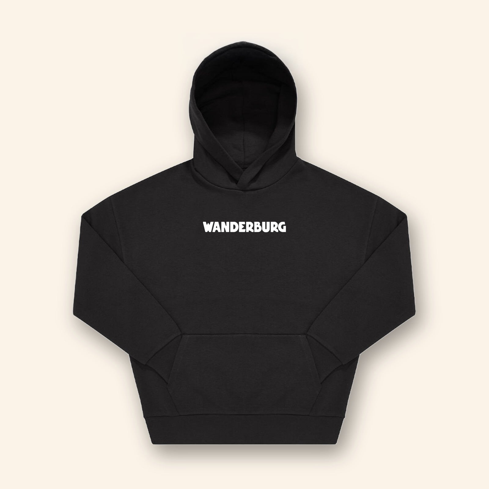 Wanderburg Oversized Hoodie, front with Wanderburg wordmark